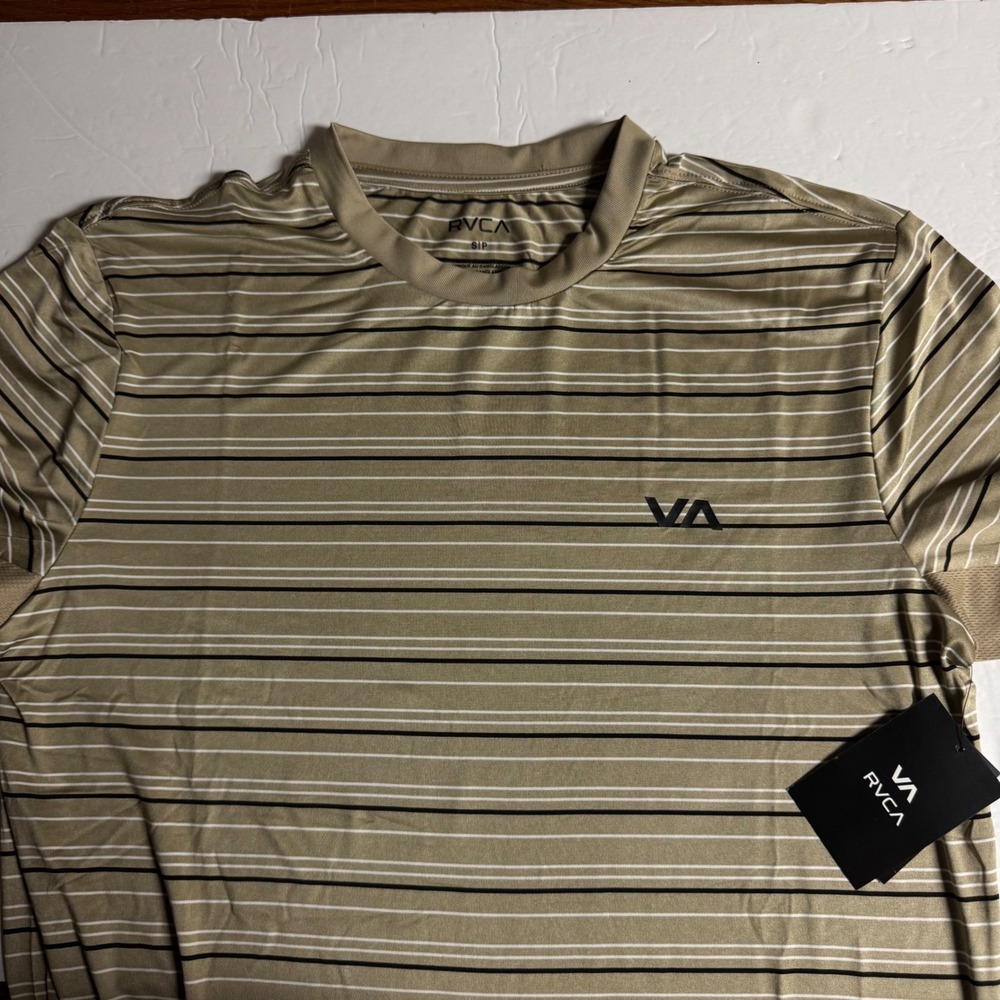 RVCA Mens Steep Stripe Crew Short Sleeve T-Shirt Striped Sand Small